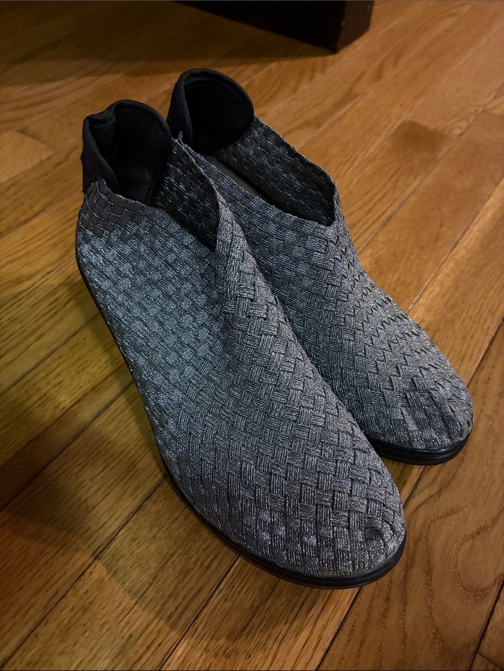 bernie mev. Women's Grey Woven Heeled Ankle Booties